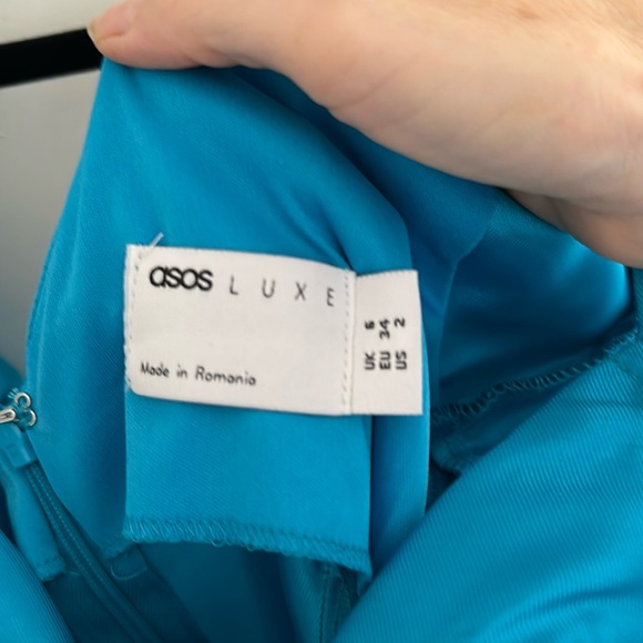 ASOS LUXE ruffle satin mini dress in blue - Picture 6 of 6